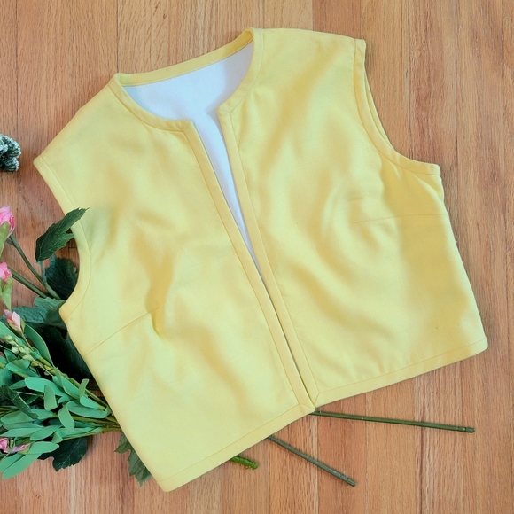 🐥 VTG Yellow & White 2-Pc Embroidered Dress Jacket Set Sz M - Picture 8 of 14